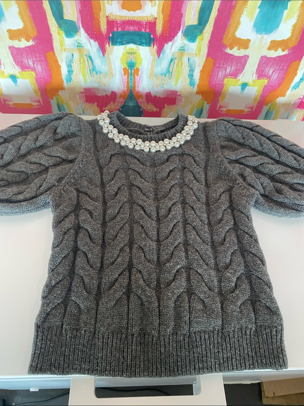 Endless Rose Gray Cable Knit Sweater-Pearl Collar. Size medium. Great condition.